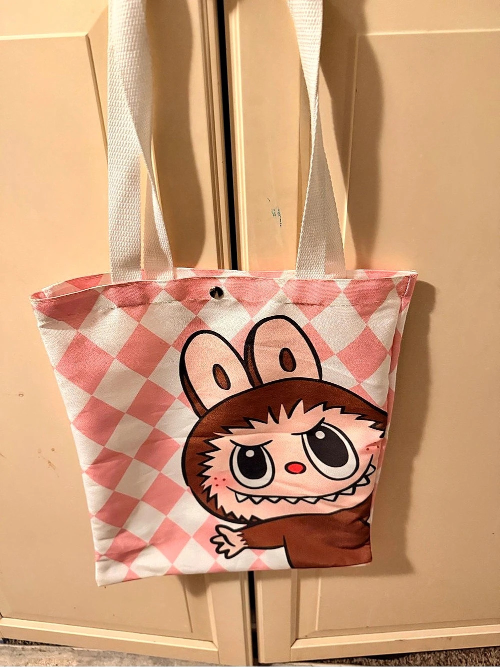 Pink & White Checkered Character Tote